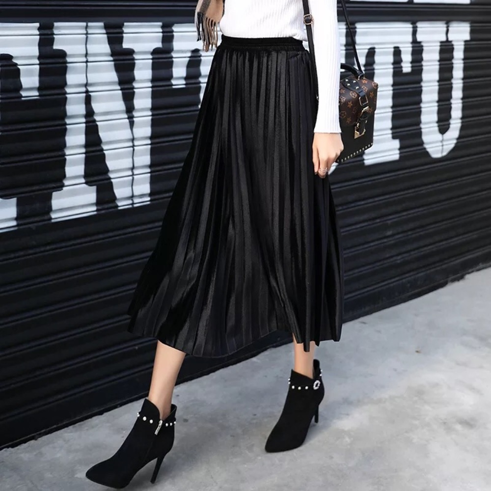 Velvet Pleated Skirt - Picture 4 of 11